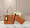 Elegant Caramel Tote Bag with Scarf Accent